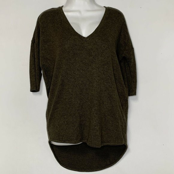 Express One Eleven Women Blouse Size XS 3/4 Sleeve Tunic Hi Low V Neck Green - Picture 1 of 7